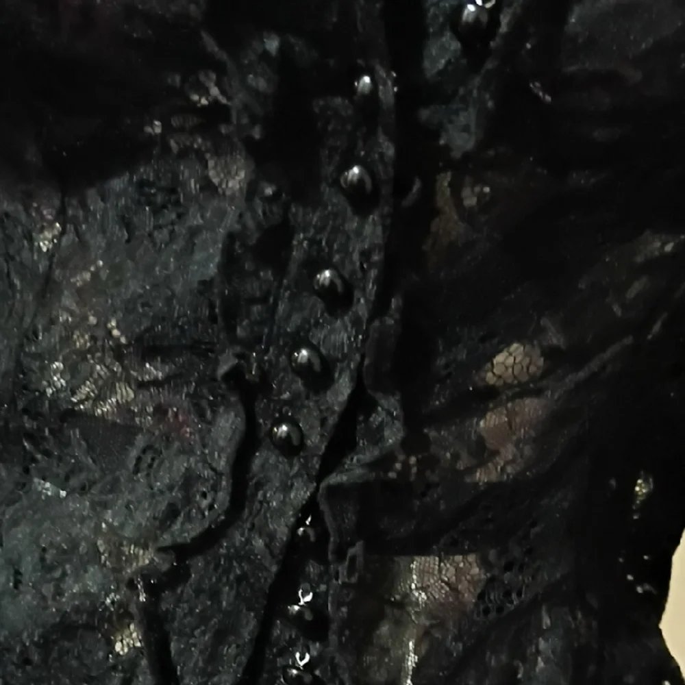 bebe Black Lace Button-Up Blouse - Picture 3 of 5